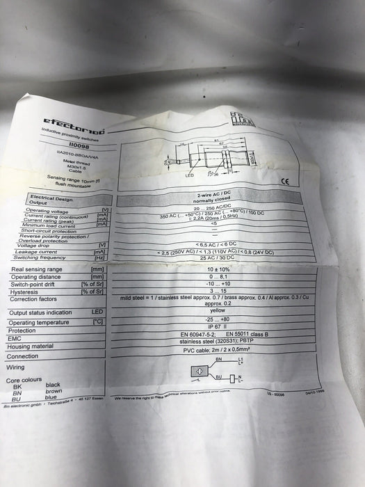 NEW IFM Efector II0098 Inductive Prox Sensor IIA0010-BBOA/V4A