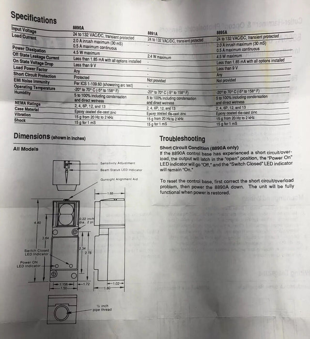 NEW EATON CUTLER HAMMER / OPCON CONTROL BASE 8895A-7501 120VAC / DC N.O.