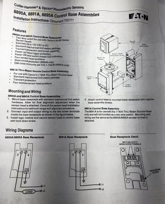 NEW EATON CUTLER HAMMER / OPCON CONTROL BASE 8895A-7501 120VAC / DC N.O.