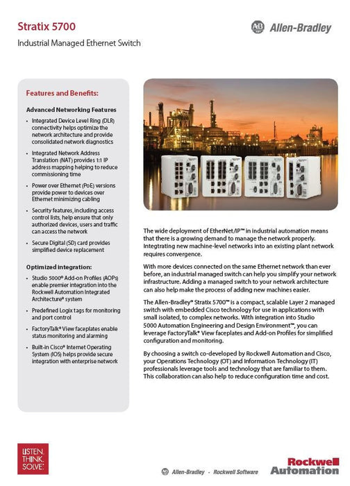 1783-BMS06TA STRATIX 5700 PN-141652 ETHERNET MANAGED SWITCH 6 PORT 1783-BMS 1783