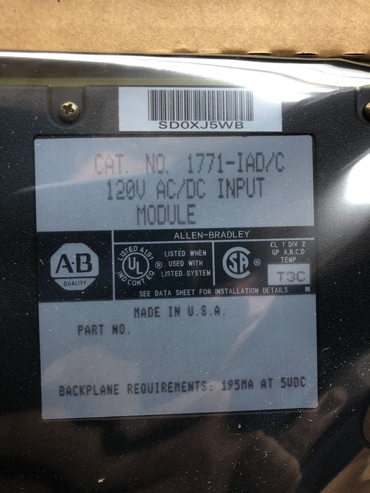 NEW 1771IAD ALLEN BRADLEY 1771-IAD /C 120V AC/DC INPUT MODULE 1994 NIB NOS