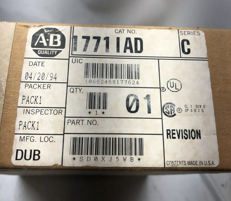 NEW 1771IAD ALLEN BRADLEY 1771-IAD /C 120V AC/DC INPUT MODULE 1994 NIB NOS