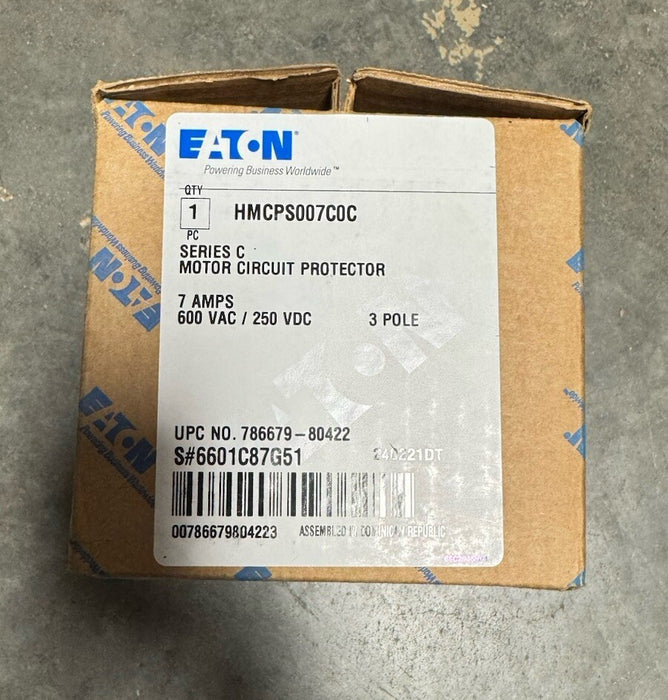 HMCPS007C0C EATON INDUSTRIAL BREAKER 7A 480V 3 POLE MOTOR CICUIT PROTECTOR