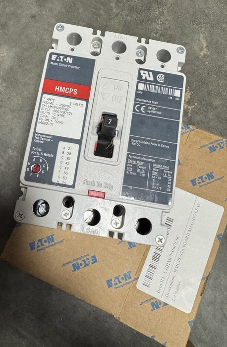 HMCPS007C0C EATON INDUSTRIAL BREAKER 7A 480V 3 POLE MOTOR CICUIT PROTECTOR