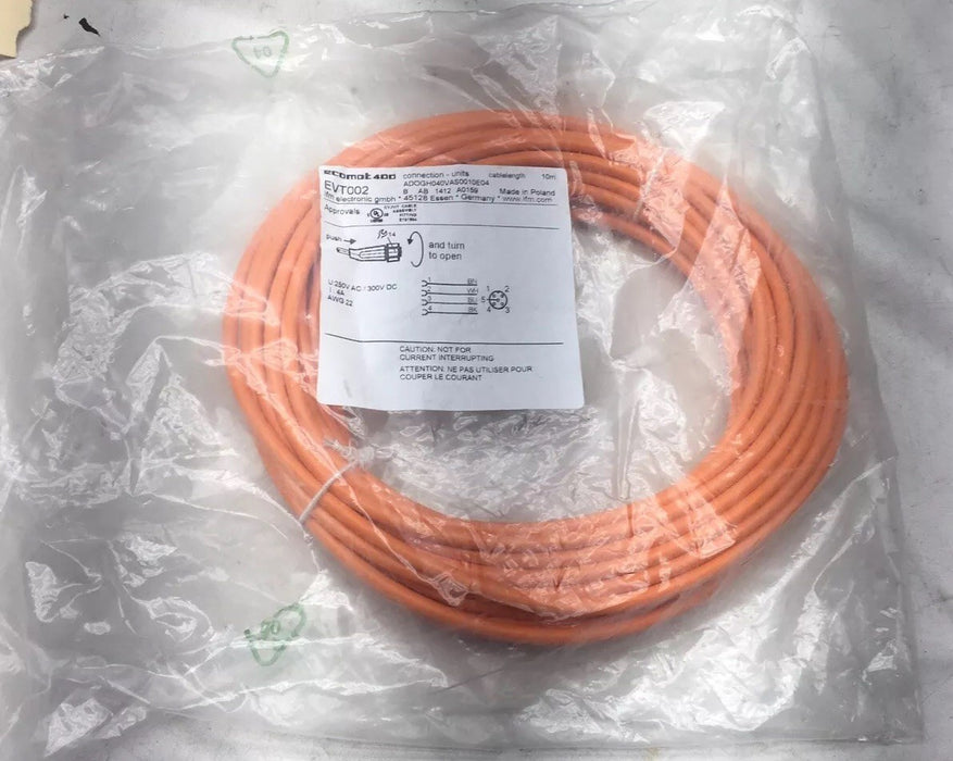 NEW IFM EFFECTOR ECOMAT 400 EVT002 10 METER QUICK DISCONNECT CABLE 5 PIN 22 AWG