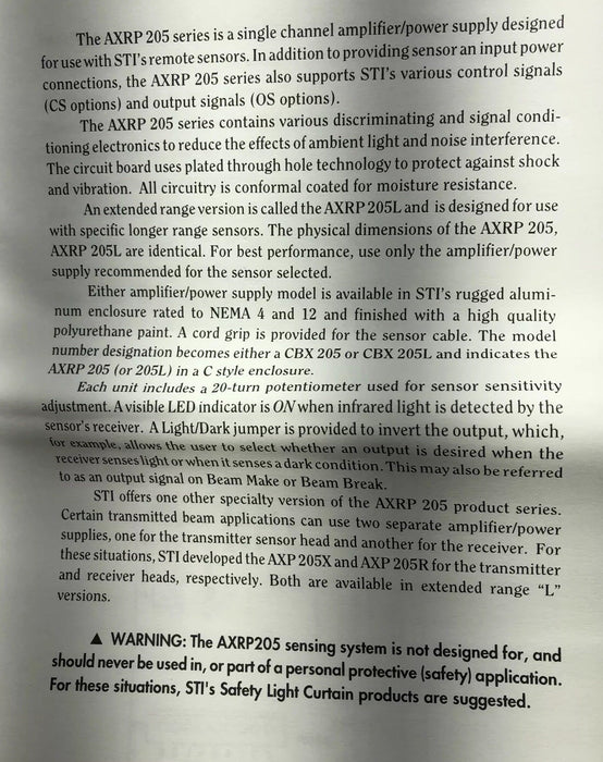 NEW STI AXRP205L SINGLE-CHANNEL LONG-RANGE AMPLIFIER SCIENTIFIC TECHNOLOGIES INC