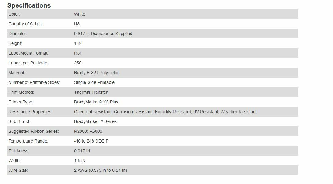 NEW  BRADYSLEEVE WIREMARKER 32544 /  WMS-617-321  250 CNT ROLL 1.5" X 1.00"