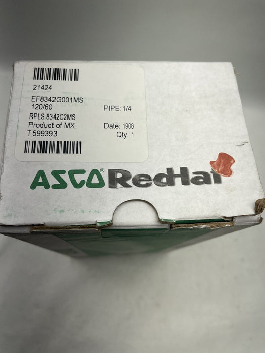 NEW ASCO REDHAT 120V 1/4" 4 way 2 SOLENOID VALVE EF8342G001MS W/ MANUAL OPERATOR