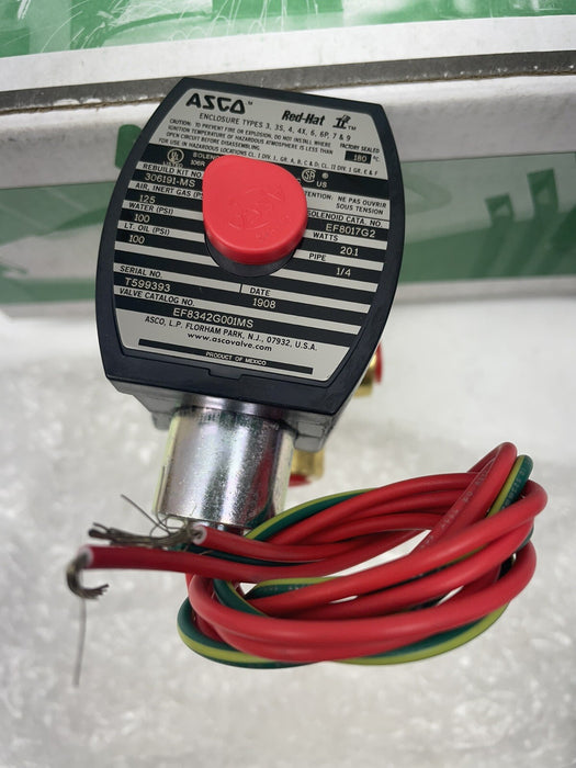NEW ASCO REDHAT 120V 1/4" 4 way 2 SOLENOID VALVE EF8342G001MS W/ MANUAL OPERATOR