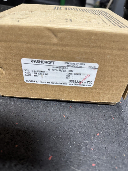 45-1279-SSL-02L-600# ASHCROFT 1279 BELLOWS GAUGE 0-600PSI SOLID FACE GLYCERINE