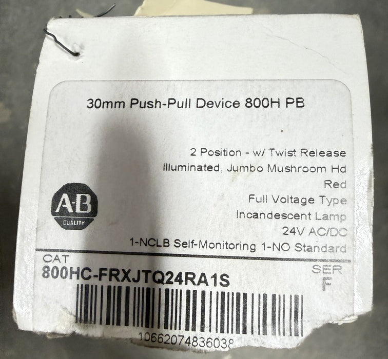 NEW 800HC-FRXJTQ24RA1S AB 800HCFRXJTQ24RA1S 30MM 2 POSITION JUMBO MUSHROOM