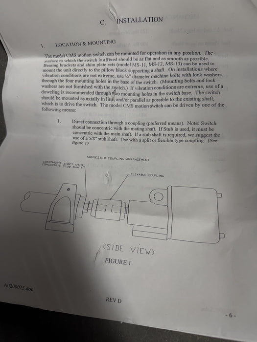 CONVEYOR COMPONENTS MOTION SWITCH CMS SPEED SWITCH ZERO SPEED ETC