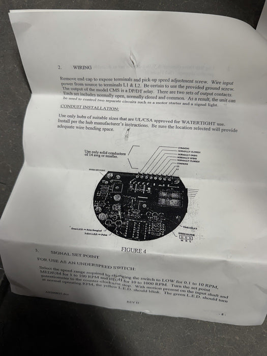 CONVEYOR COMPONENTS MOTION SWITCH CMS SPEED SWITCH ZERO SPEED ETC