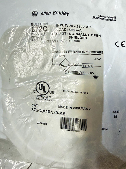 ALLEN BRADLEY 872C-A10N30-A5 SER. B 20-250VAC 10MM NORM OPEN