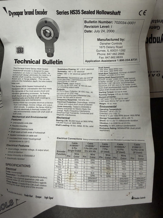NORTHSTAR / DANAHER CONTROLS HS351024 DYNAPAR MODEL HS35102443342 ENCODER 3/8"