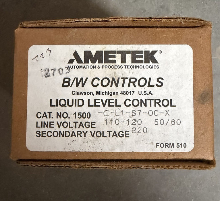 AMETEK B/W CONTROLS LIQUID LEVEL CONTROL 1500-C-L1-S7-OC-X 110-120 VAC TO 220VAC
