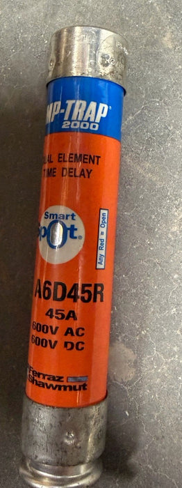 Ferraz Shawmut A6D45R SMART SPOT FUSE  600V Ac AMP-TRAP TIME DELAY DUAL ELEMENT