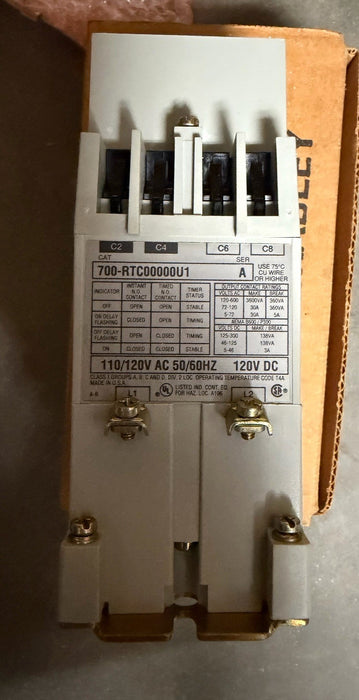 ALLEN BRADLEY 700-RTC00000U1 TIMING RELAY SOLID STATE ADJ ON-OFF 120VDC S A NOS