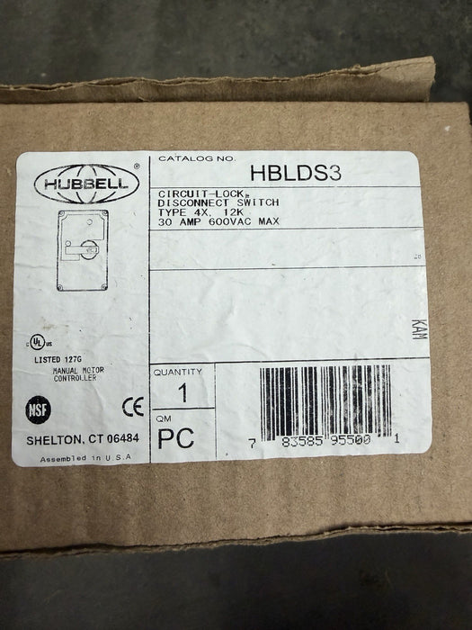 HUBBELL HBLD3 circuit-lock disconnect switch ttype 4x 12k 30 amp 600vac lockable