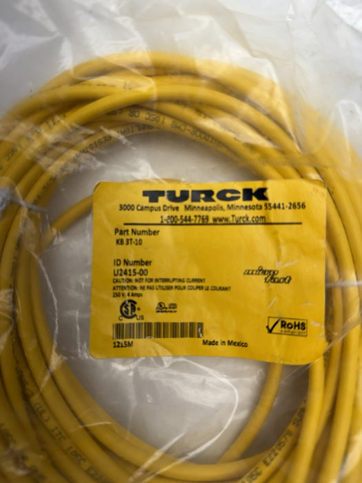 TURCK KB-3T  SEALED BAG ID NUMBER U2415-00 CORDSET CORD QUICK CONNECT PROX CABLE