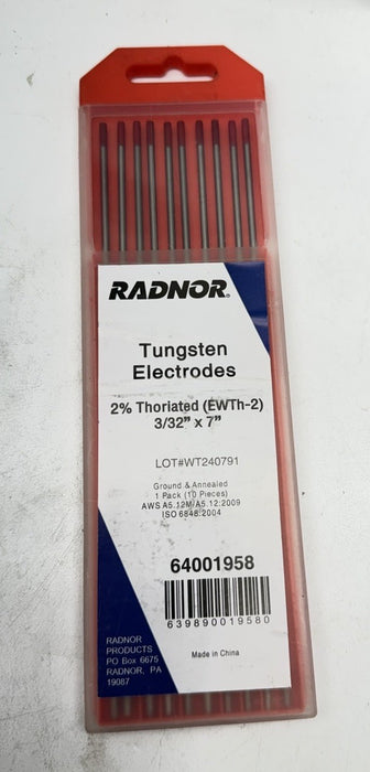 NEW RADNOR 64001954 TUNGSTEN ELECTRODE 3/32" X 7"    10 PACK GROUND AND ANNEALED