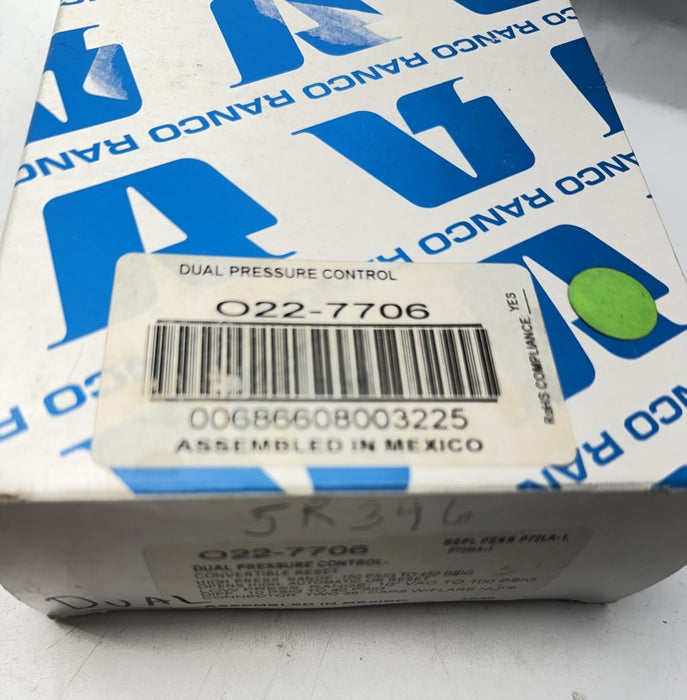 Ranco 022-7706 Dual Function Pressure Refrigeration Control O22-7706