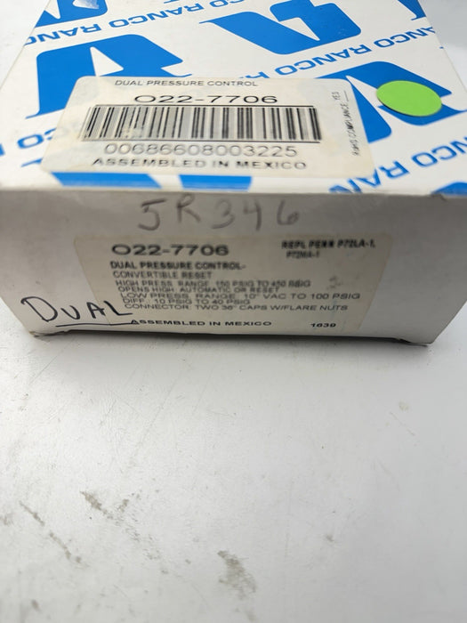 Ranco 022-7706 Dual Function Pressure Refrigeration Control O22-7706
