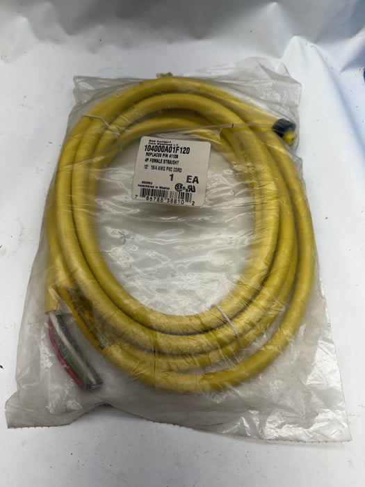 BRAD HARRISON 104000A01F120 Cordset 4 Pin Receptacle Female 41109 12’ 16/4 Pvc