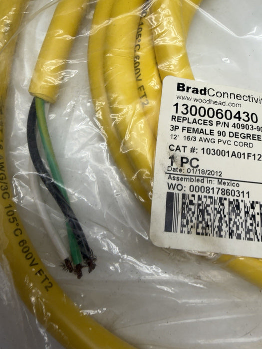 NEW Sealed BRAD CONNECTIVITY WOODHEAD 3P FEMALE CORDSET 1300060430 NOS