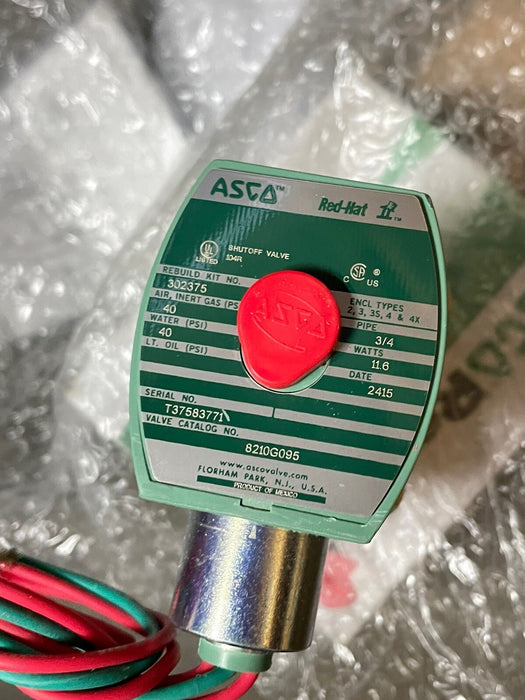 NEW 8210G095 ASCO REDHAT 24VDC 1 WAY 3/4" SOLENOID VALVE RPLS 8210D95 REDHAT