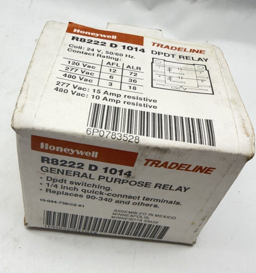 Honeywell Tradeline R8222 D 1014 DPDT Relay Coil 24V 50/60 Hz 120/277/480 90-340