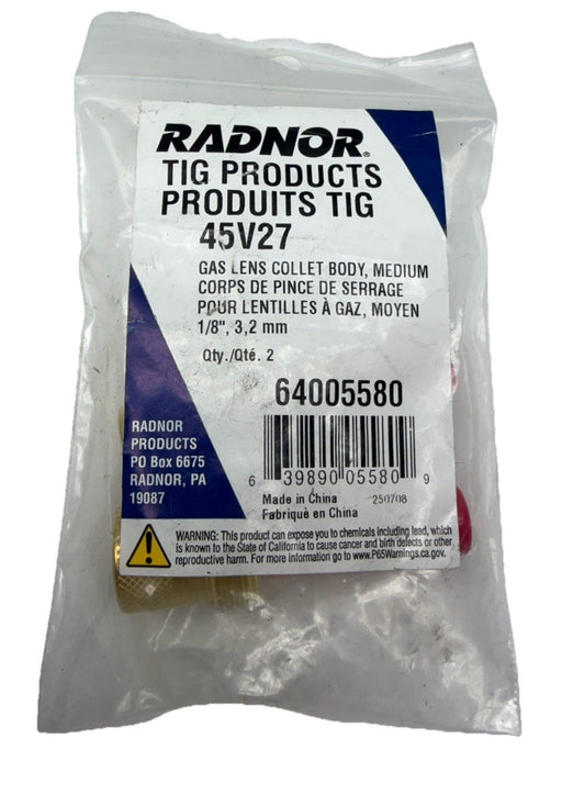 2 Qty- Radnor 45V27 Gas Lens Collet Body, Med 1/8” 64005580