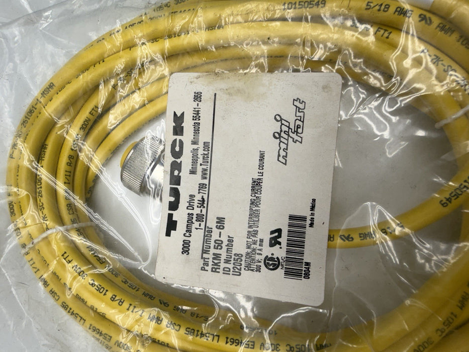 TURCK, RKM 50-6M, Single Ended Cordset, 7/8 inch Female to Pigtail, 6M U2058 NEW