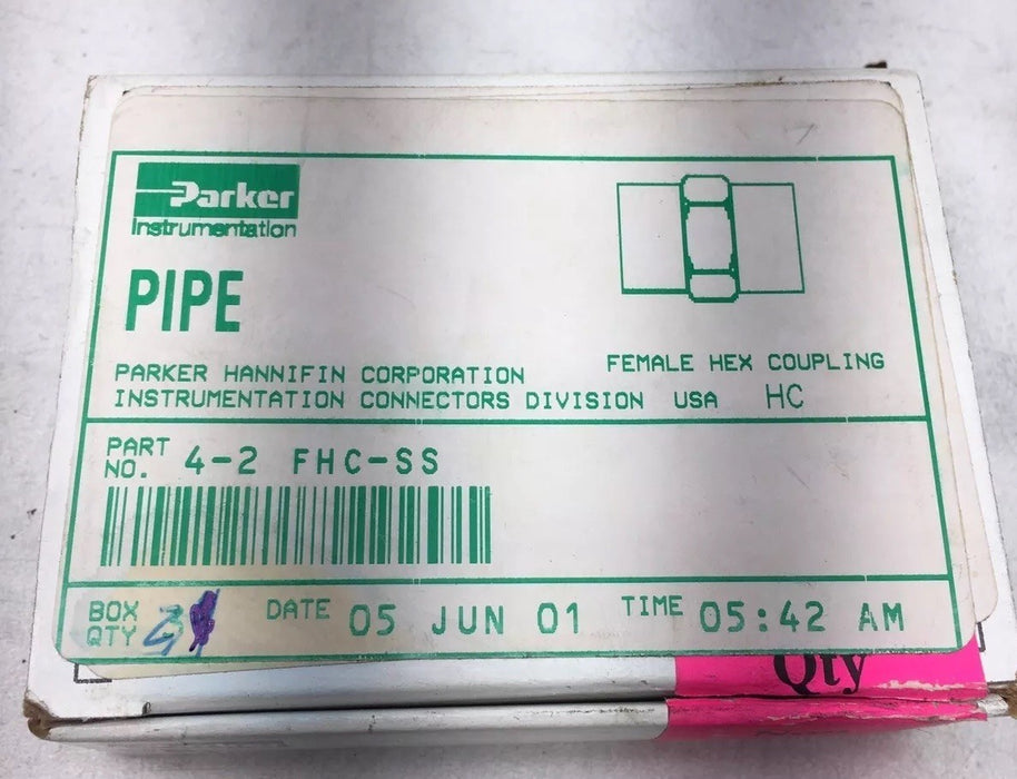 4 NEW 4-2 FHC-SS PARKER INSTRUMENTATION PIPE FEMALE HEX COUPLING STAINLESS STEEL