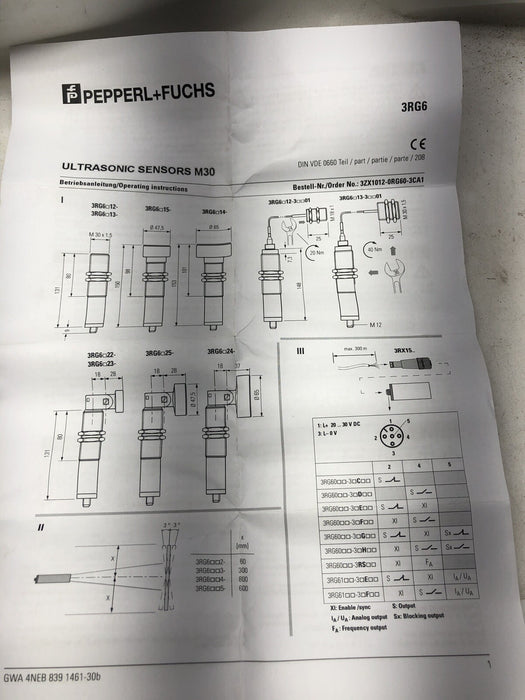 3RG6014-3AC00-P BROKEN PIECE NEW PEPERL+FUCHS PN. 559666 30mm ULTRASONIC SENSOR