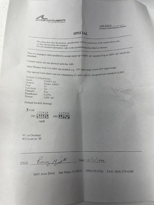 NEW SPECIAL 400VAC EUROTHERM SCHNEIDER ACTION PAK 1680-2001-1 AP1680 1680-2001S