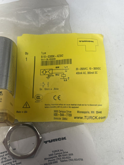 NEW TURCK INDUCTIVE SENSOR PROX BI10-G30SK-AZ3X2 4346400