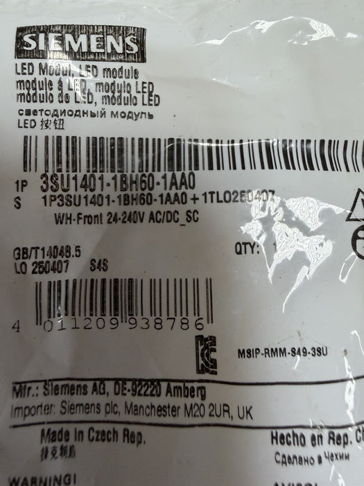 NEW SIEMENS 3SU1401-1BH60-1AA0 LED MODULE WH FRONT 24-240v AC/DC