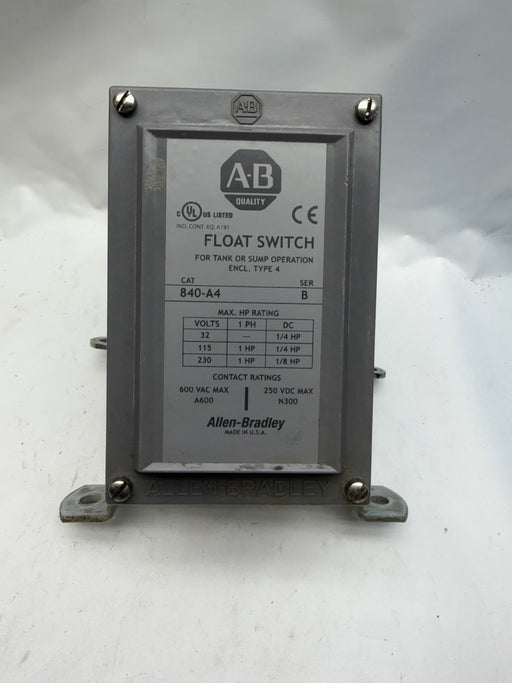 slightly used 840-A4  ALLEN BRADLEY FLOAT SWITCH USED GREAT SHAPE W/ CONDUIT HUB