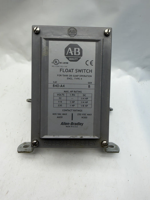 slightly used 840-A4  ALLEN BRADLEY FLOAT SWITCH USED GREAT SHAPE W/ CONDUIT HUB