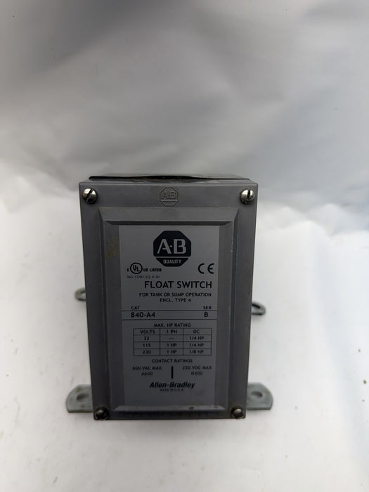 slightly used 840-A4  ALLEN BRADLEY FLOAT SWITCH USED GREAT SHAPE W/ CONDUIT HUB