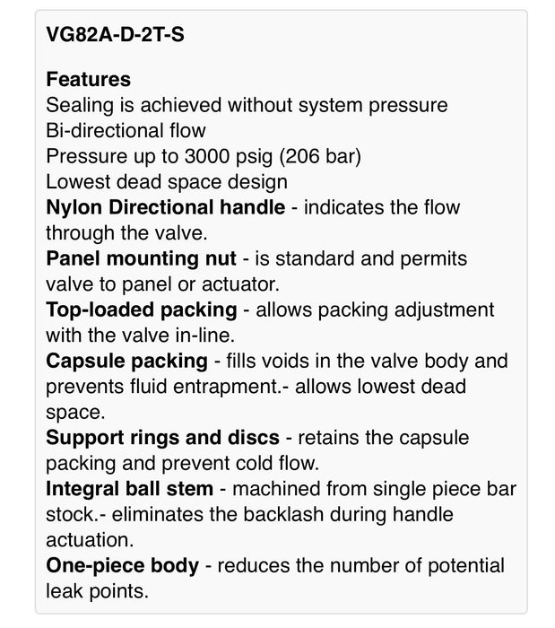 VG82A-DZ-2T-S DK-LOK 1/8” Double Ferrule Compression Ball Valve