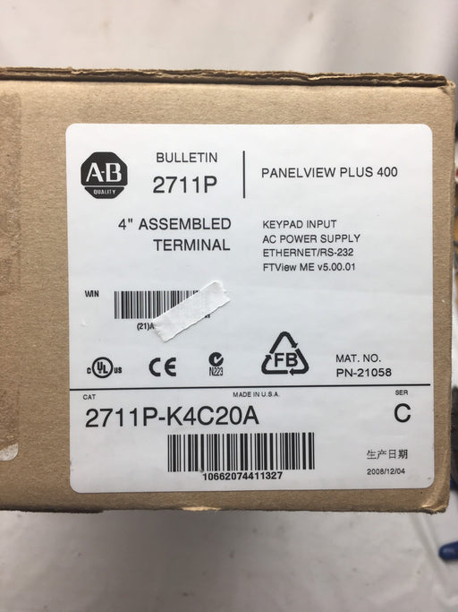 2711P-K4C20A NEW Sealed Allen Bradley Panelview Plus 400 Ethernet 2711P AB