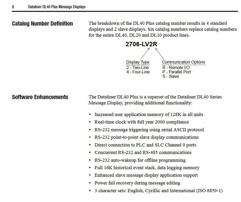 NEW SEALED ALLEN-BRADLEY 2706-LV4R DL40 PLUS DISPLAY DataLiner REMOTE I/O 2706