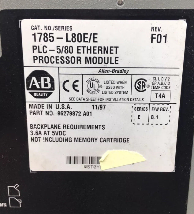 1785-L80E ALLEN-BRADLEY 1785-L80E/E  CPU Series E  Ethernet PLC PROCESSOR