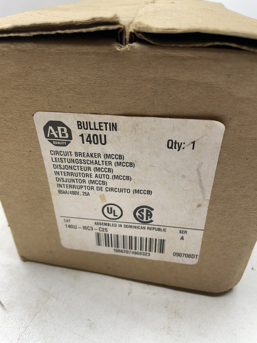 140U NEW 140U-I6C3-C25 ALLEN BRADLEY MCCB 25 AMP 480 VAC 3 PHASE CIRCUIT BREAKER