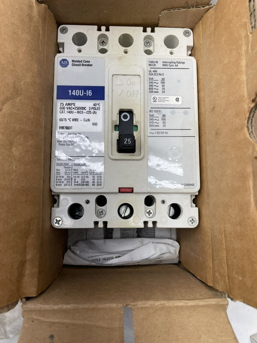 140U NEW 140U-I6C3-C25 ALLEN BRADLEY MCCB 25 AMP 480 VAC 3 PHASE CIRCUIT BREAKER