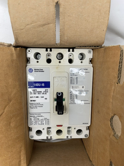 140U NEW 140U-I6C3-C25 ALLEN BRADLEY MCCB 25 AMP 480 VAC 3 PHASE CIRCUIT BREAKER