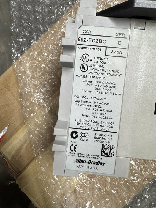 592-EC2BC  NEW IN BOX  ALLEN BRADLEY E3 PLUS OVERLOAD RELAY 592EC2BC /C 3-15 Amp