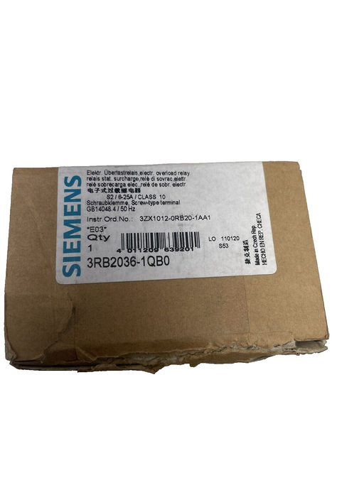 NEW SIEMENS 3RB2036-1QB0 INT ORD.NO 3ZX1012-0RB20-1AA1 ADJ OVERLOAD RELAY NIB